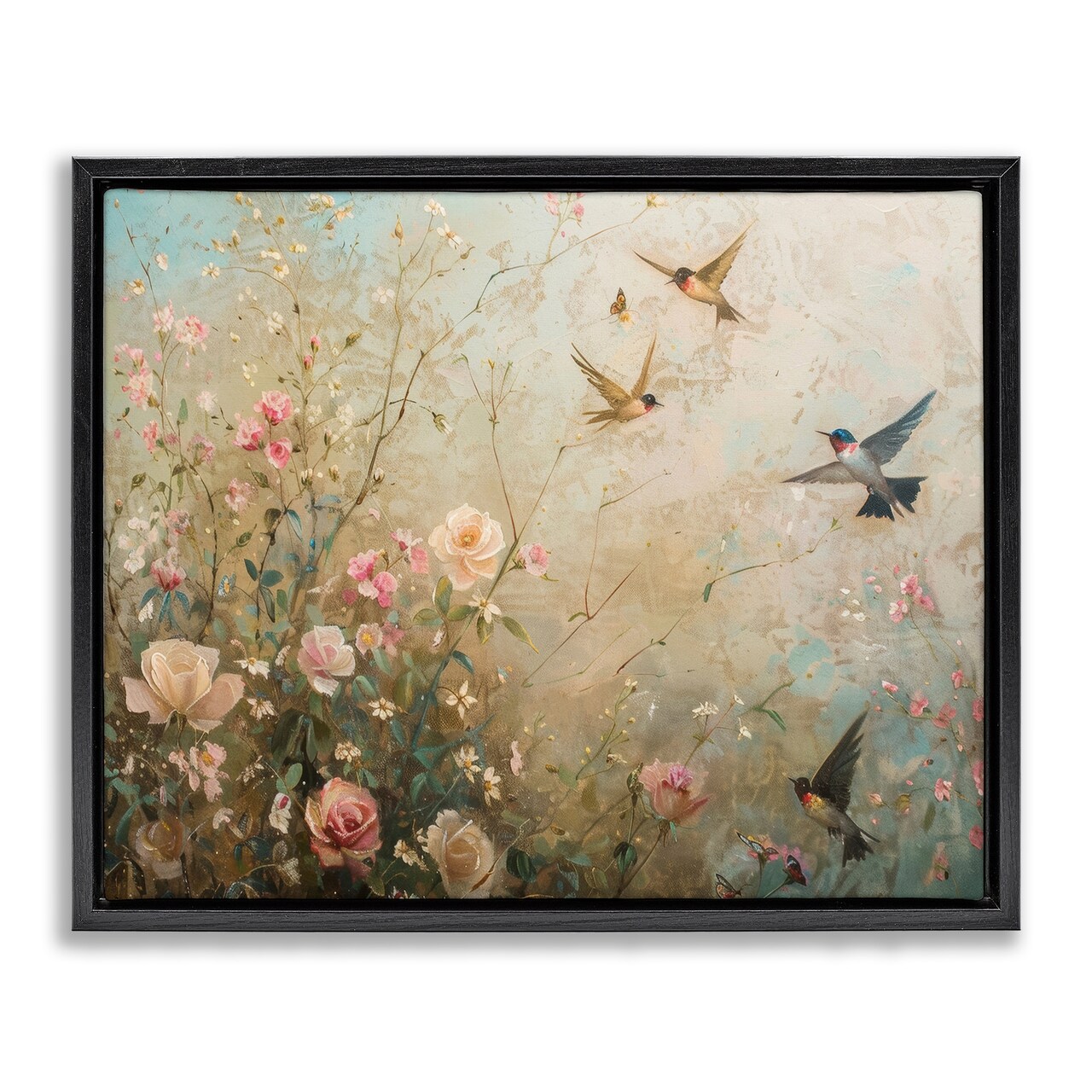 Stupell Industries Spring Meadow Birds Floater Framed Canvas Wall Art Design by Arlington Prints